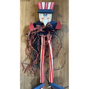 Patriotic Primitive Folk Art Handmade Tall Wooden Cloth Uncle Sam USA Americana